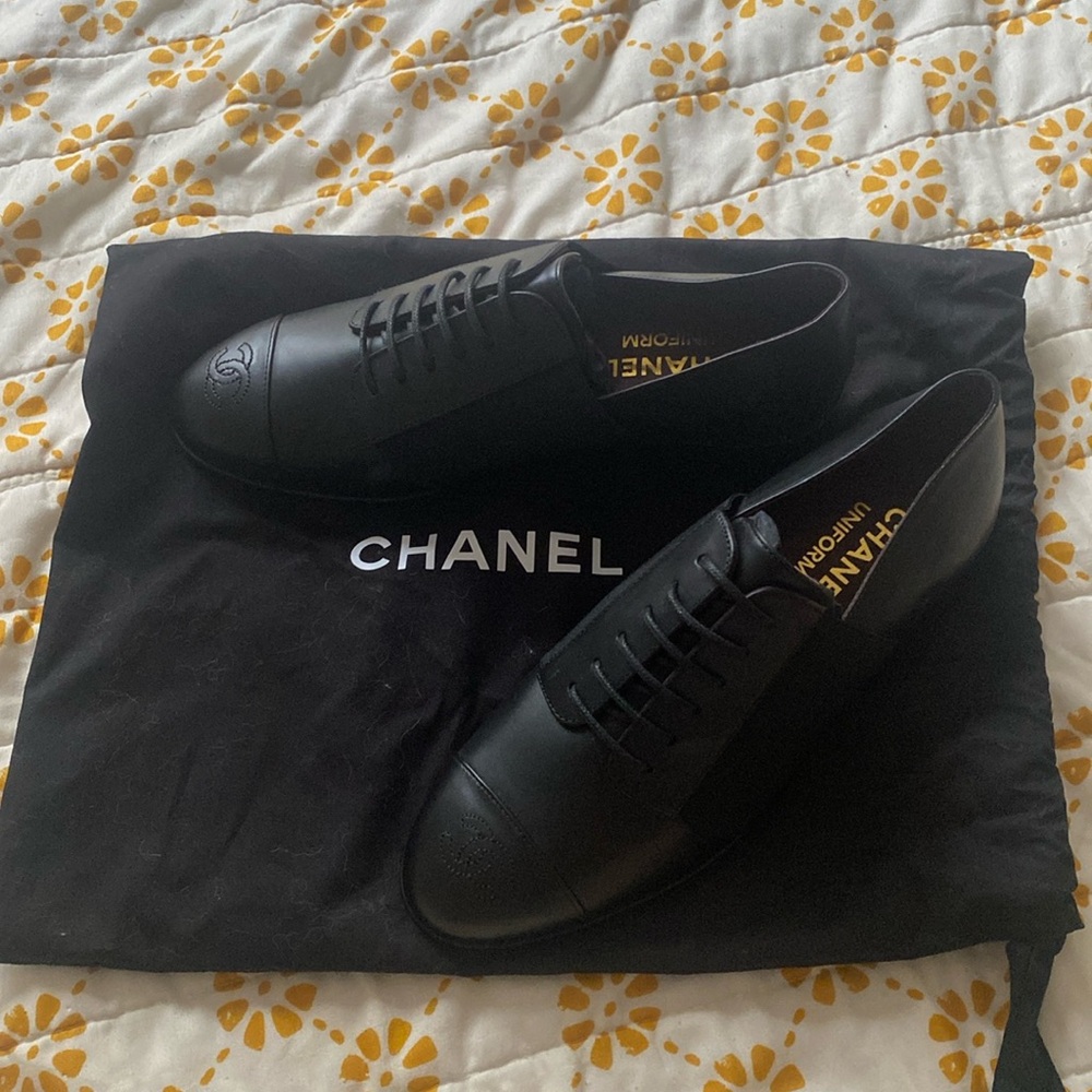 Chanel brand new uniform lace up shoes 36.5 and dust bag